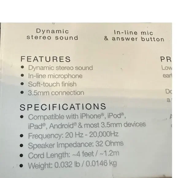 Live Love Music Luxe Earbuds White In-Line Mic Soft Touch 3.5mm Wired Headphones - Picture 4 of 4